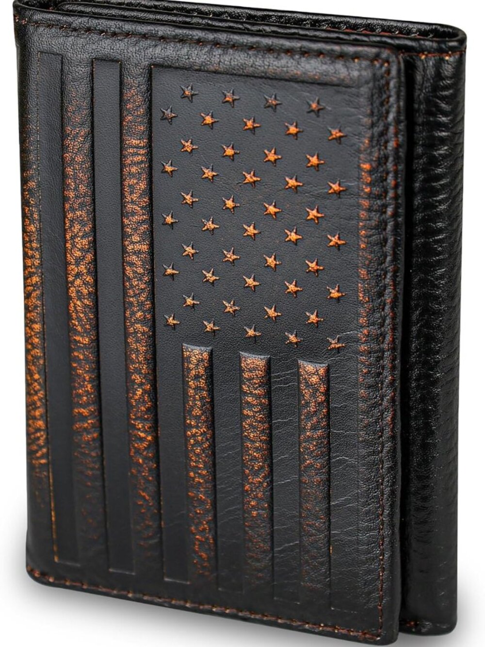 American Flag Trifold Wallet for Men | Full Grain Leather, RFID Blocking, Hand